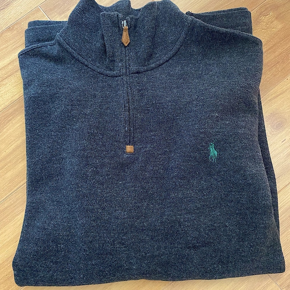 Men’s pullover sweater 1/4 front zipper by Polo. Size XL. Black.